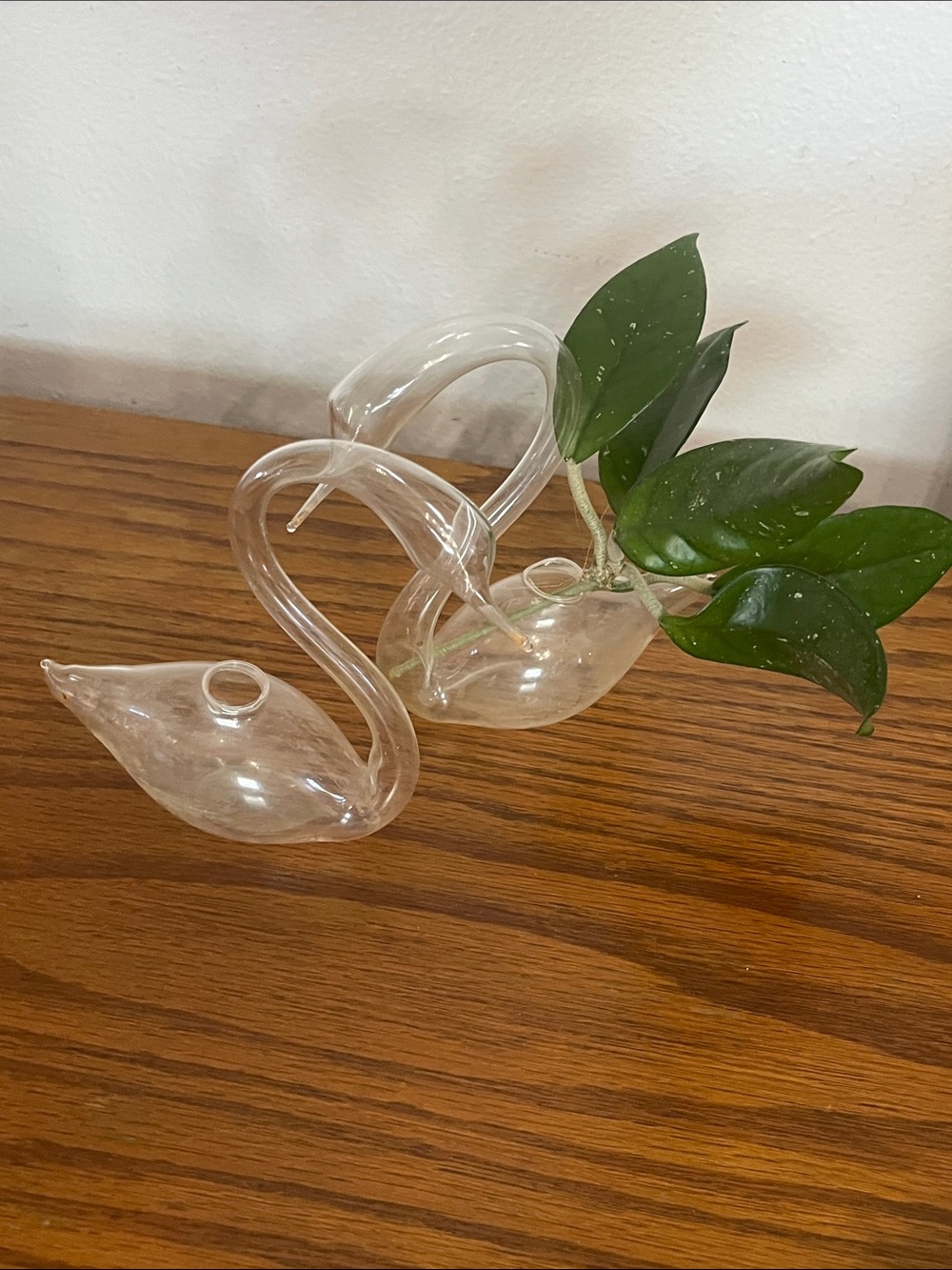 Vintage Clear hand blown Glass Swan Planter - bud vases Home Accents